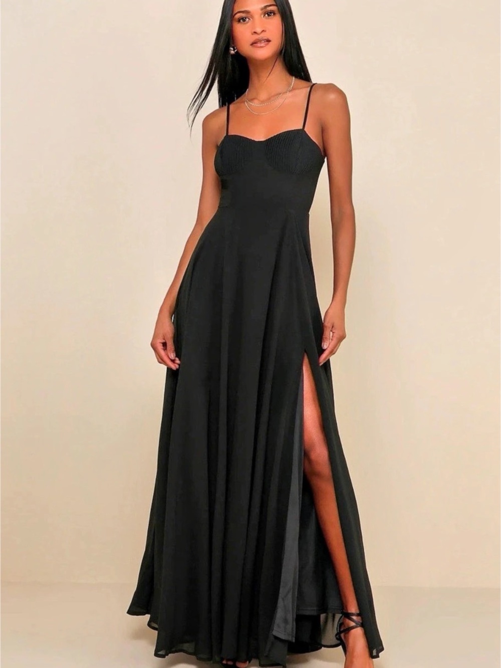 Lulus Black Pleated Bustier Maxi Dress